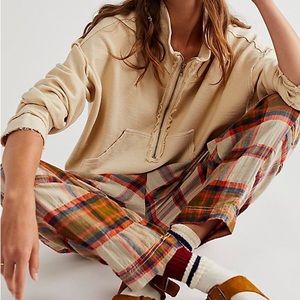 Free People Preppy Plaid Pull-On Pants in Khaki Combo